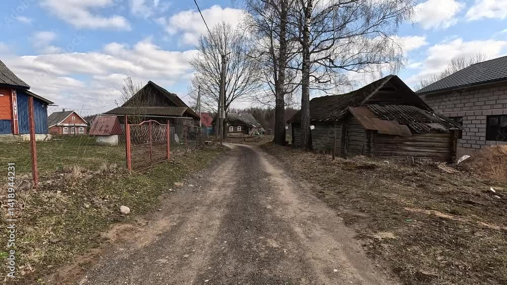 Traveling through incredible villages in Russia and Belarus first-person view slow walking on a rural road background Traveling through incredible villages in Russia and Belarus first-person view slow walking on a rural road background