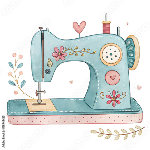 Adorable Labor Day Clipart Cute Watercolor Sewing Machine Design