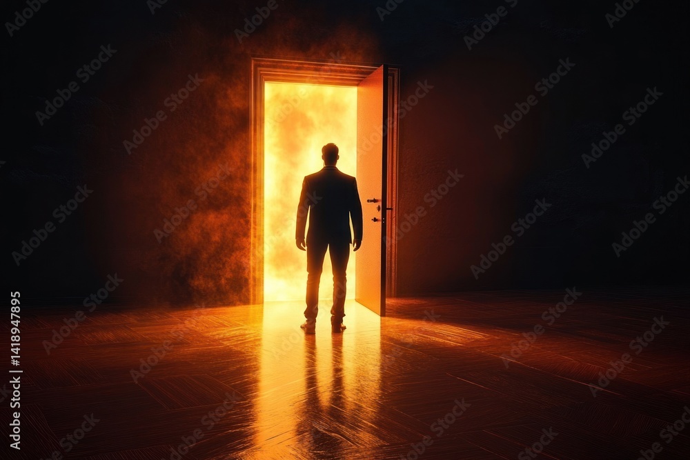Businessman opening glowing door with book reading inspiration learning study wisdom knowledge Businessman opening glowing door with book reading inspiration learning study wisdom knowledge