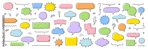 Wallpaper Mural Line frame text speech bubble set. Line balloon frame design talk speech bubble frame. Comic japan style design conversation text dialog balloon, simple doodle thinking cloud. Vector illustration Torontodigital.ca
