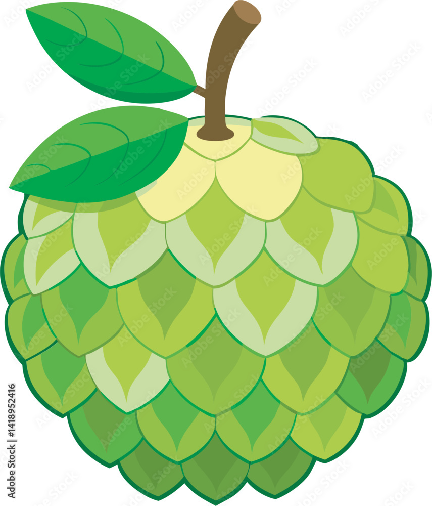 A vibrant vector art illustration of a delicious custard apple, showcasing its unique texture, rich color, and tropical fruit appeal. A vibrant vector art illustration of a delicious custard apple, showcasing its unique texture, rich color, and tropical fruit appeal.