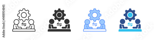 Teamwork Multi Style Icon Set Vector 