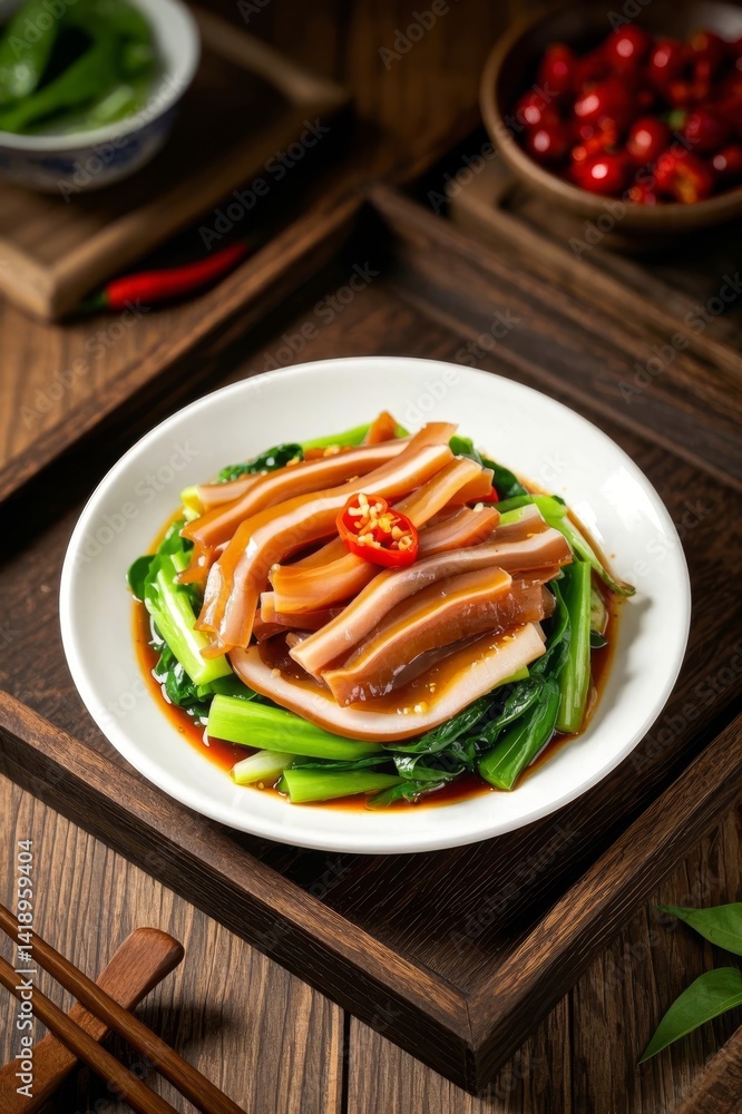 Delicious cold dish with crispy pig ears%A Home-cooked cold dish on the table Delicious cold dish with crispy pig ears%A Home-cooked cold dish on the table