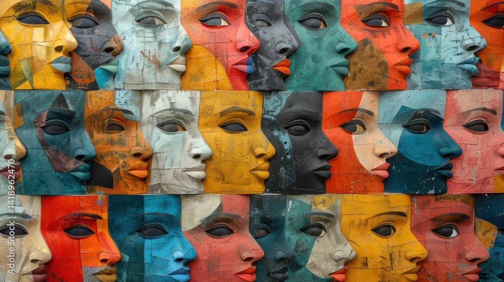 Naklejka premium Colorful profile faces in a large mosaic.