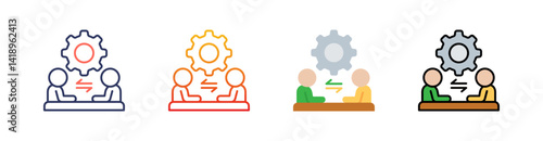 Teamwork Multi Style Icon Set Vector 
