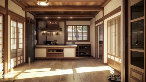 Wallpaper Mural Serene traditional japanese style kitchen boasts beautiful woodwork design Torontodigital.ca