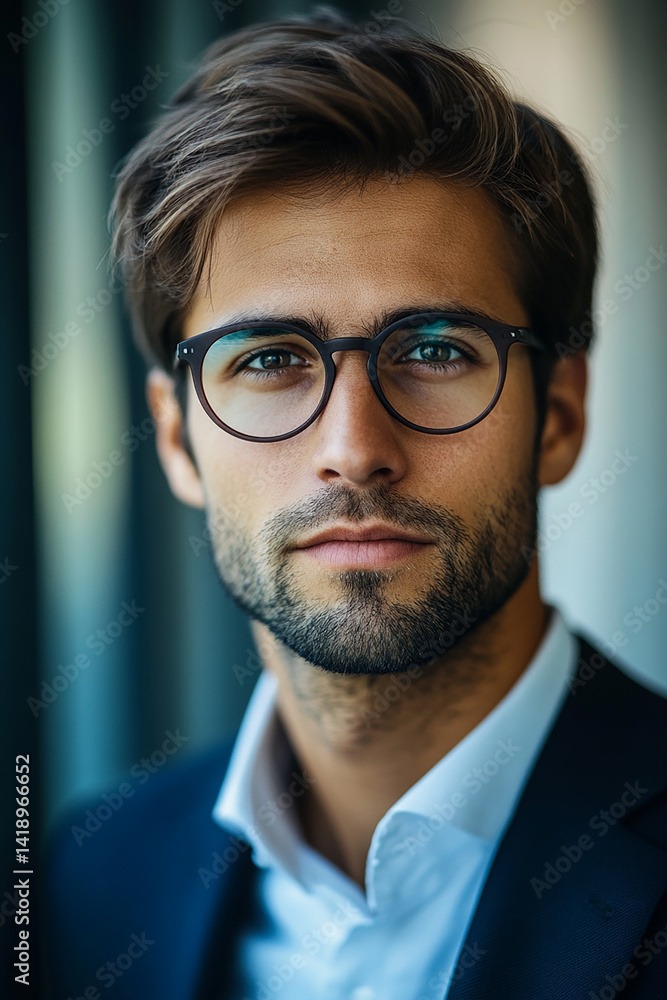 Close-up of a business man smiling, a handsome business tough guy Close-up of a business man smiling, a handsome business tough guy