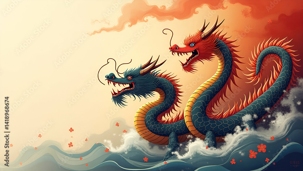 Obraz premium Exhibit Refined Symbolic Art: Iconic Dragon Boat Motifs & Dynamic Cultural Symbolism in Premium Digital Imagery - Evoke Sacred Traditions & Artistic Ingenuity