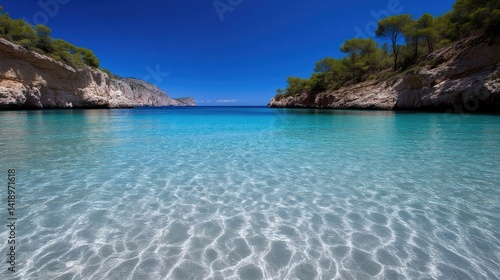 Tranquil turquoise cove, crystal-clear water