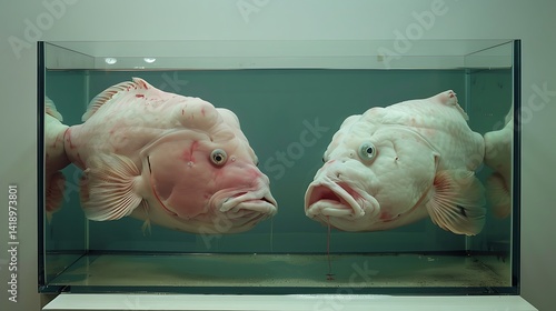 Two Unique Pink Fish Swimming Together in a Transparent Aquarium Displaying Fascinating Features