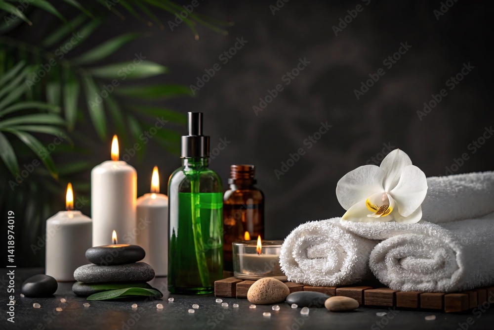 spa essentials with candles oils towels and stones for relaxation spa essentials with candles oils towels and stones for relaxation
