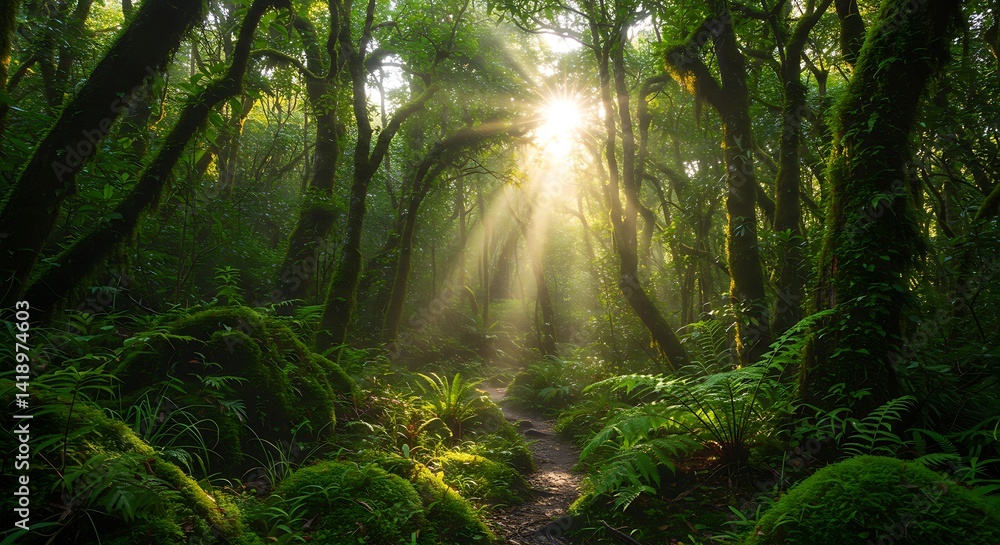 Fototapeta premium Lush Green Forest with Sunlight
