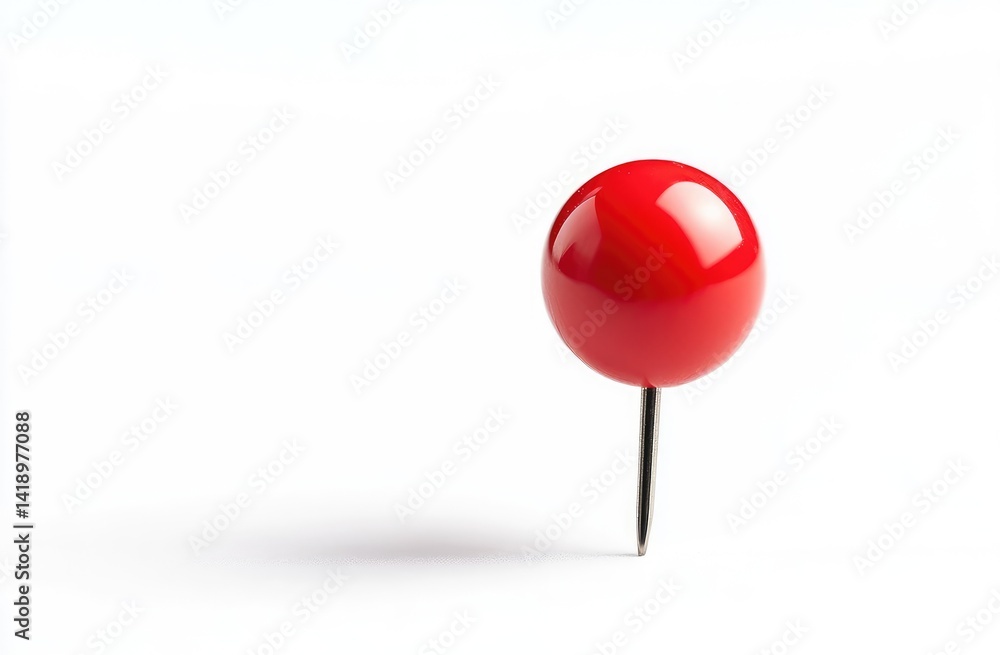 Close-up of a bright red pushpin on white background.