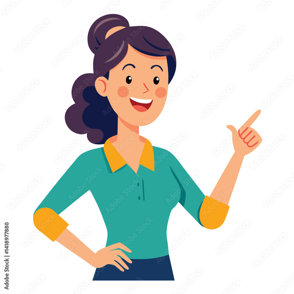 Happy stylist young woman pointing at copy space
Happy stylist young woman pointing at copy space