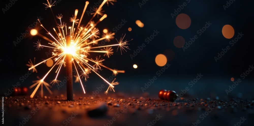 Obraz premium Glowing Christmas sparkler trails on black Festive holiday firecracker , stock, holiday, effect