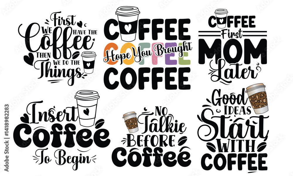 Fototapeta premium Coffee Typography T-Shirt Design Bundle