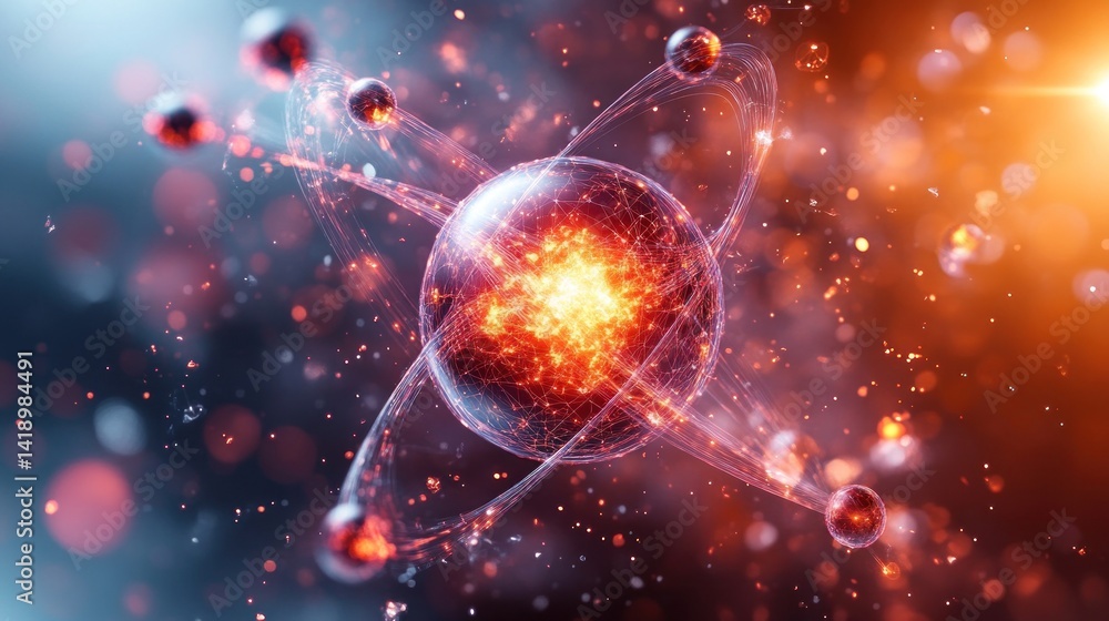 Fiery Atomic Core: A 3D Render of an Atom's Nucleus Fiery Atomic Core: A 3D Render of an Atom's Nucleus