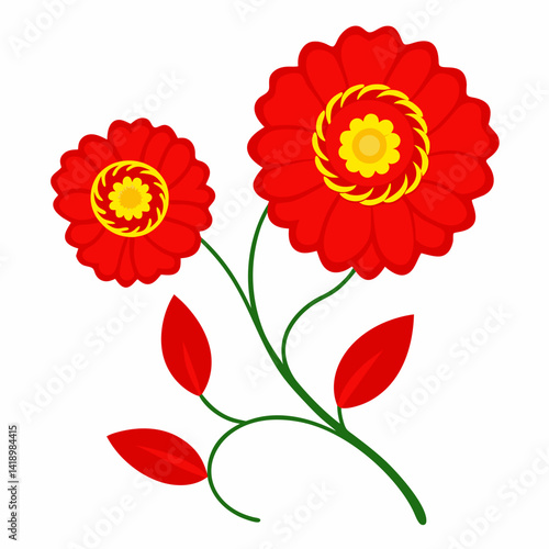 Embroidery with Red and Yellow Flowers