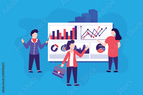 Businesspeople man and woman looking at rising diagram presenting company success and growth