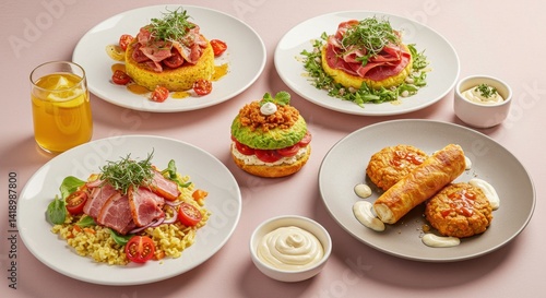 Wallpaper Mural Gourmet Breakfast Dishes with Pink Background Torontodigital.ca