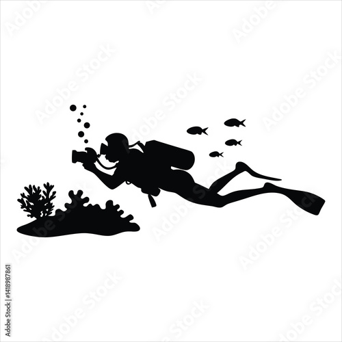Scuba diver with underwater camera photographing