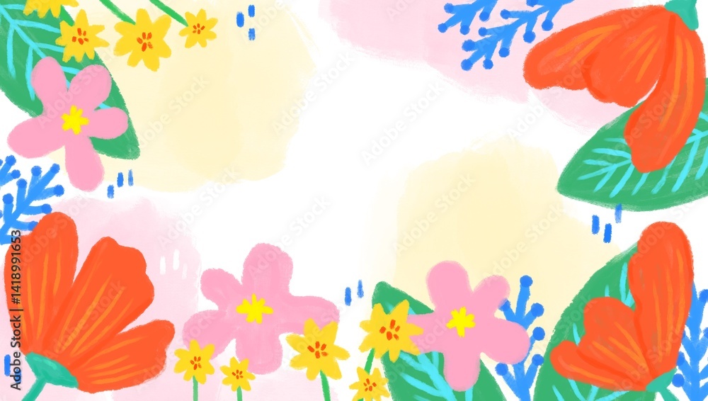 Fototapeta premium Colorful Pastel Flower Frame Background