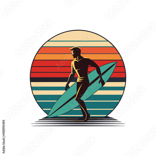 surfer on retro striped background 