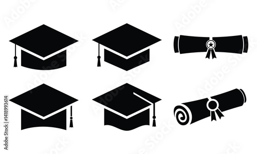 Graduation hat and diploma icon vector template
