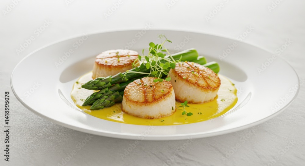 Grilled Scallops with Asparagus and Yellow Sauce Grilled Scallops with Asparagus and Yellow Sauce