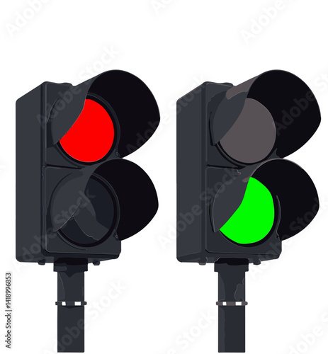 Two-color traffic light signal on a transparent background. Ideal for projects in the field of transportation, safety and urban themes.