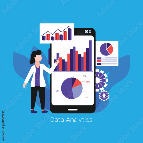 Businesspeople analytics and monitoring report dashboard on mobile phone application monitor concept