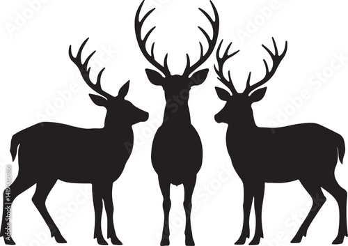 Deer silhouettes set vector collection, black roe deer silhouette icon bundle