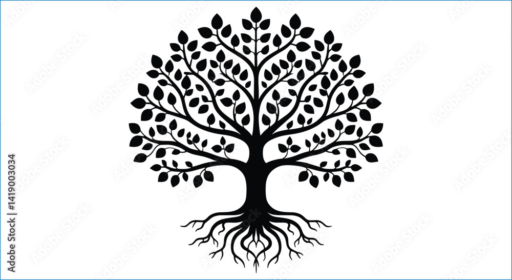 Obraz premium Elegant Tree Of Life Illustration With Branches And Roots Silhouette