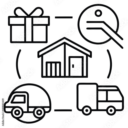 Logistics and Delivery Process Icon Set for Business