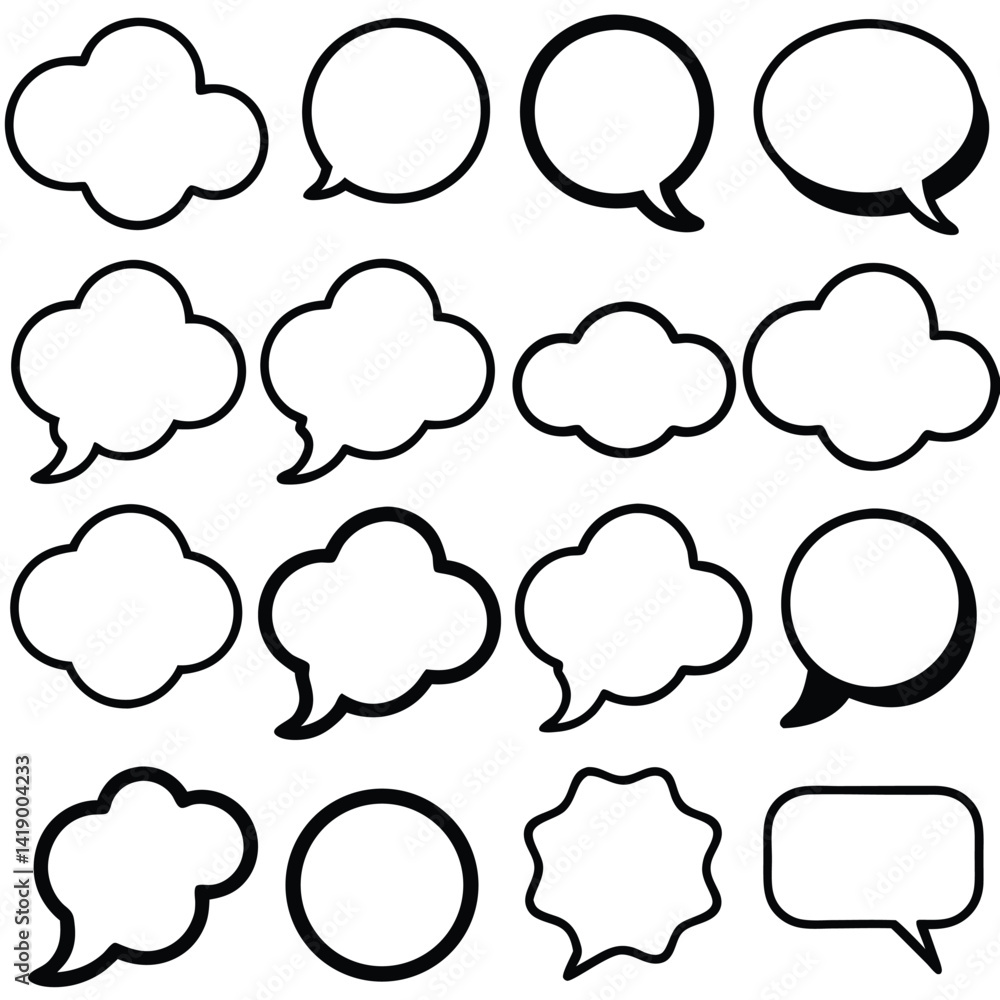 Fototapeta premium Collection of Sixteen Diverse Speech Bubbles for Communication