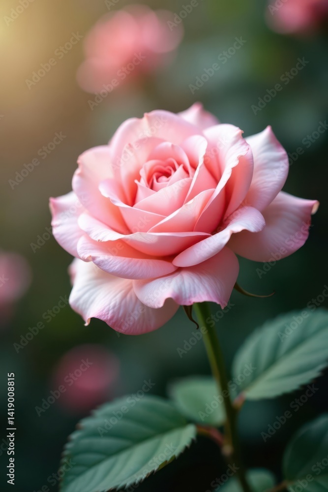 Fototapeta premium Pale pink rose macro, soft focus botanical backdrop, summer, concept