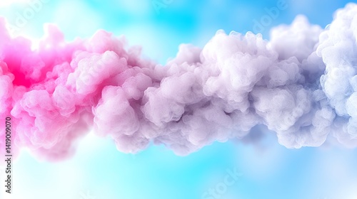 Pink and gray ink swirls against a blue background