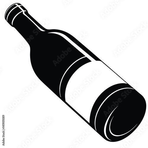 Wine Bottle Label Silhouette Vector Illustration