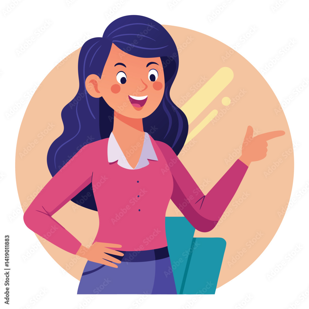 Happy stylist young woman pointing at copy space
Happy stylist young woman pointing at copy space