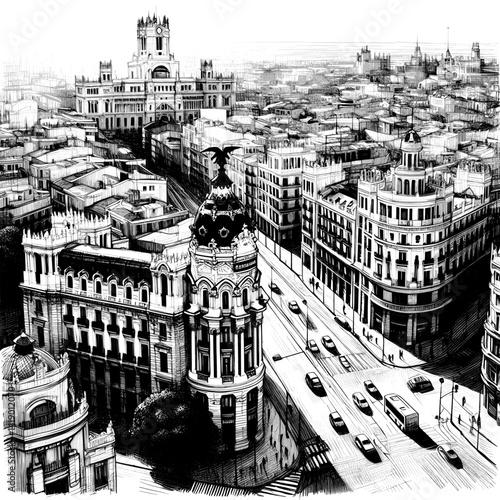 madrid city view - sketch illustration (artwork 1)