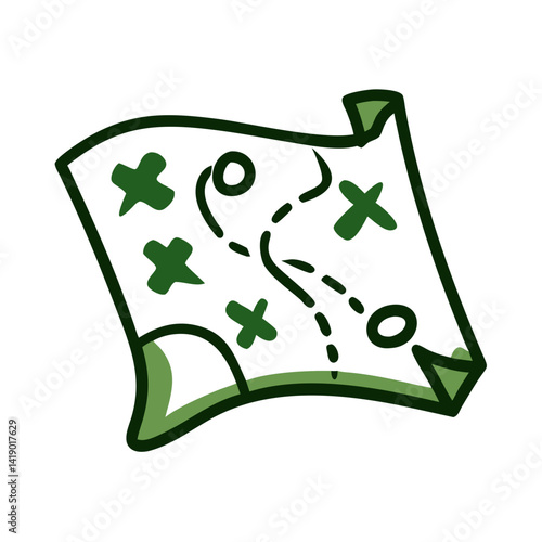 Illustration of a treasure map with marked path and symbols, creating a sense of adventure and exploration