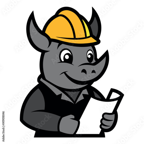 Cute Rhinoceros Mascot Holding a Document