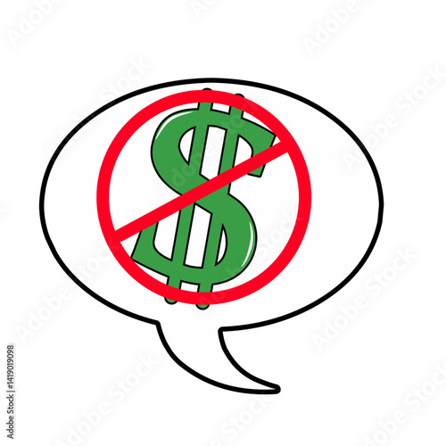 no money illustration in bubble text with isolated background