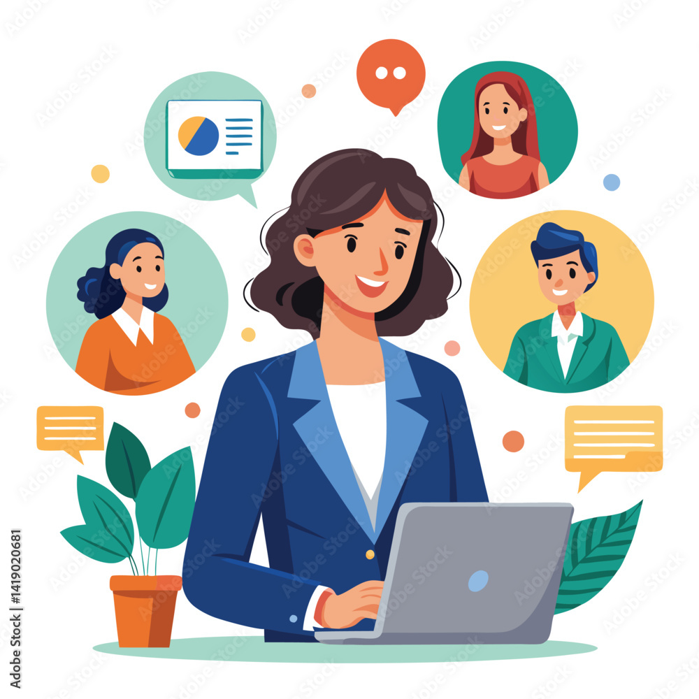 Businesswoman Leads Virtual Meeting Businesswoman Leads Virtual Meeting