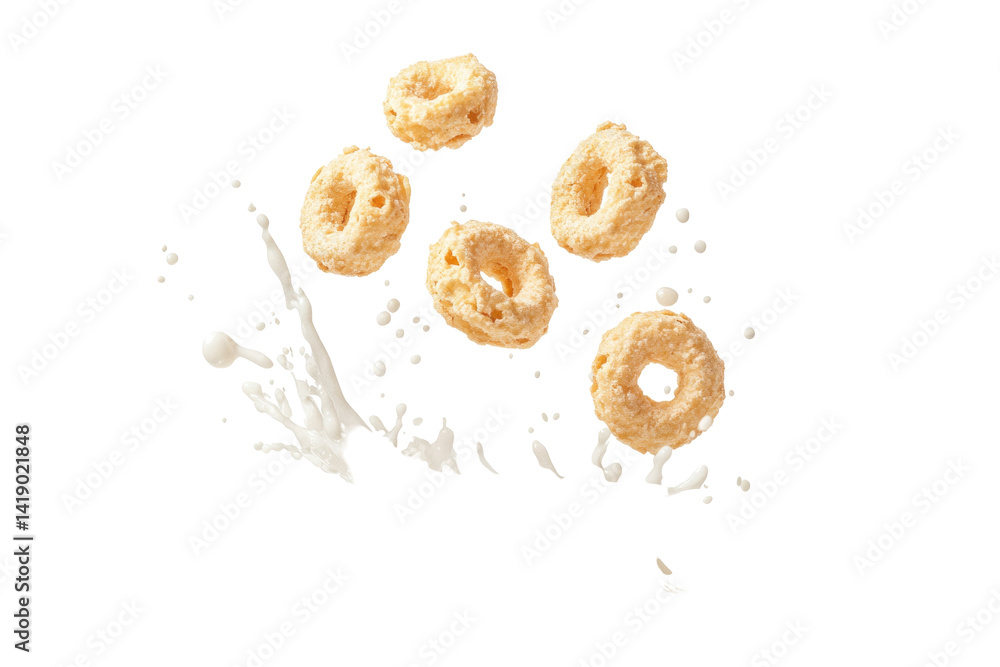 Three Cereal Pieces Falling on a transparent background Three Cereal Pieces Falling on a transparent background