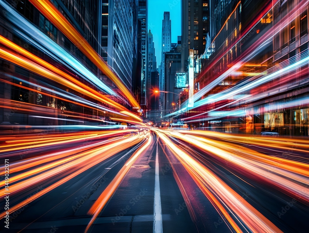Captivating Light Trails in Bustling Urban Metropolis at Night Captivating Light Trails in Bustling Urban Metropolis at Night