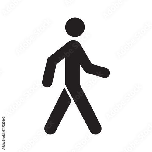 Black Silhouette Pedestrian Walking Icon Symbolizing Movement, Mobility, and Travel Used for Navigation, Wayfinding, Editable Vector Illustration isolated on a white background
