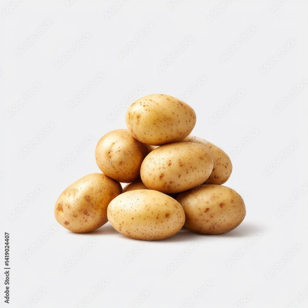 Pile of potatoes stacked together on white background Pile of potatoes stacked together on white background