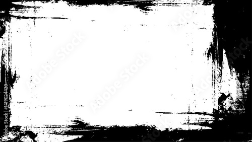 Abstract grunge background with worn brush texture, black frame texture, banner resource with framed effect. Space for text or image  illustration