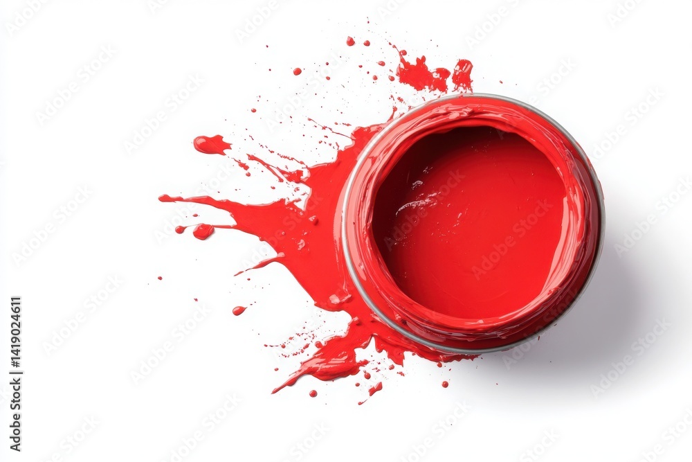 create image of a Can of spilt red paint, can, isolated on white background